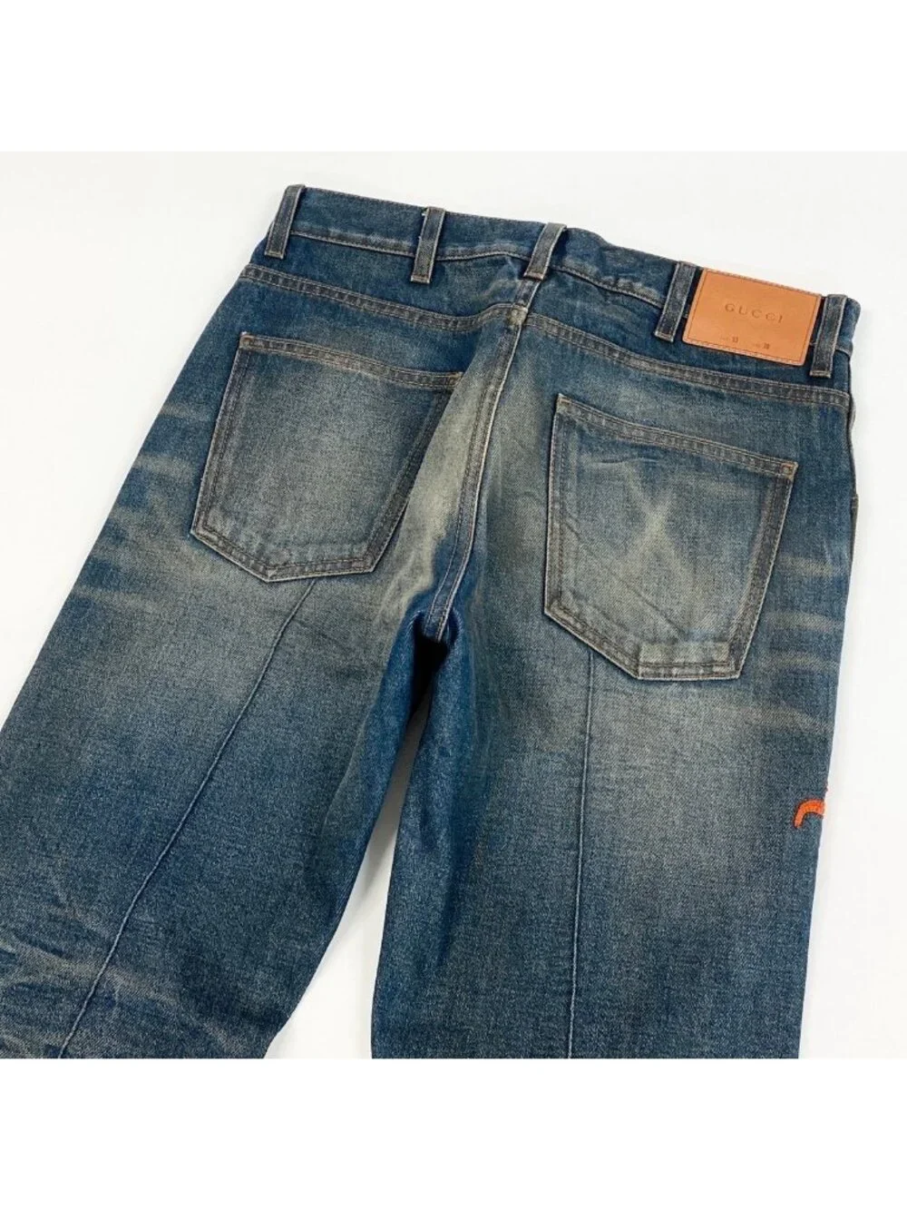 Gucci Dragon Flower Embroidery Vintage Wash Denim Pants Flour Embroidered Jeans